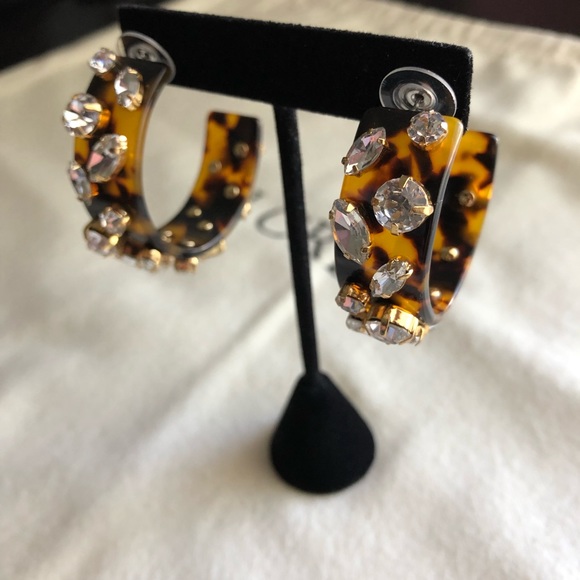 NWT J. Crew tortoise hoops with crystals - Picture 6 of 10